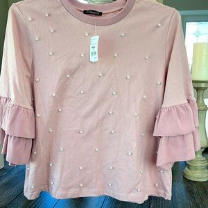 CQ by CQ Ladies Blush Pearl With Ruffle 3/4 Sleeve Top  Size: Small  NWT